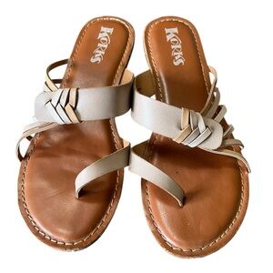 Korks Raine faux leather beige and tan braided strappy sandals